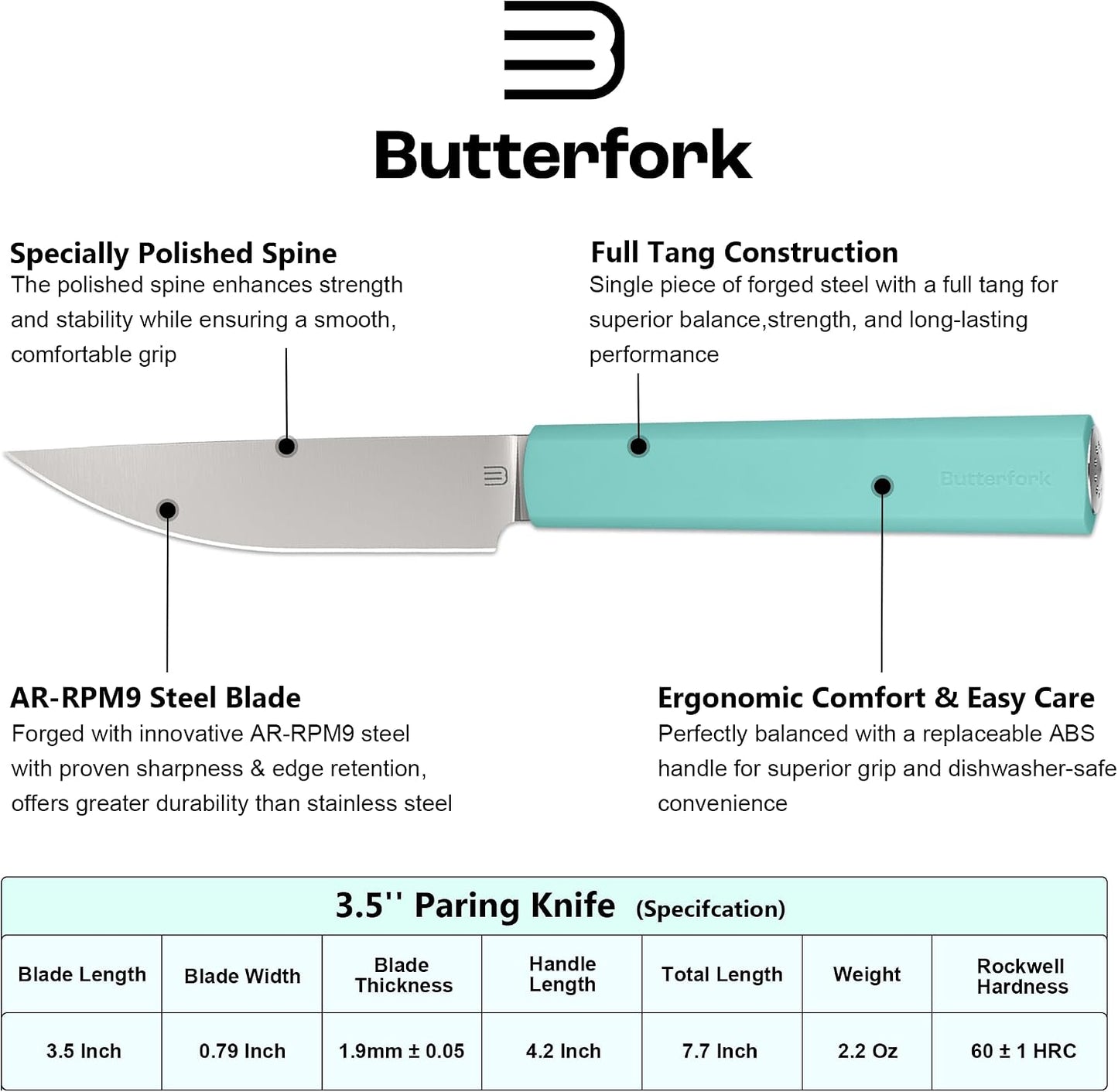 3.5 Inch Paring Knife, AR-RPM9 Steel Fruit Vegetable Knife with Ergonomic ABS Handle Oak Sheath, Ultra Sharp Kitchen Knife for Peeling Coring Cutting, Gift for Home Chefs