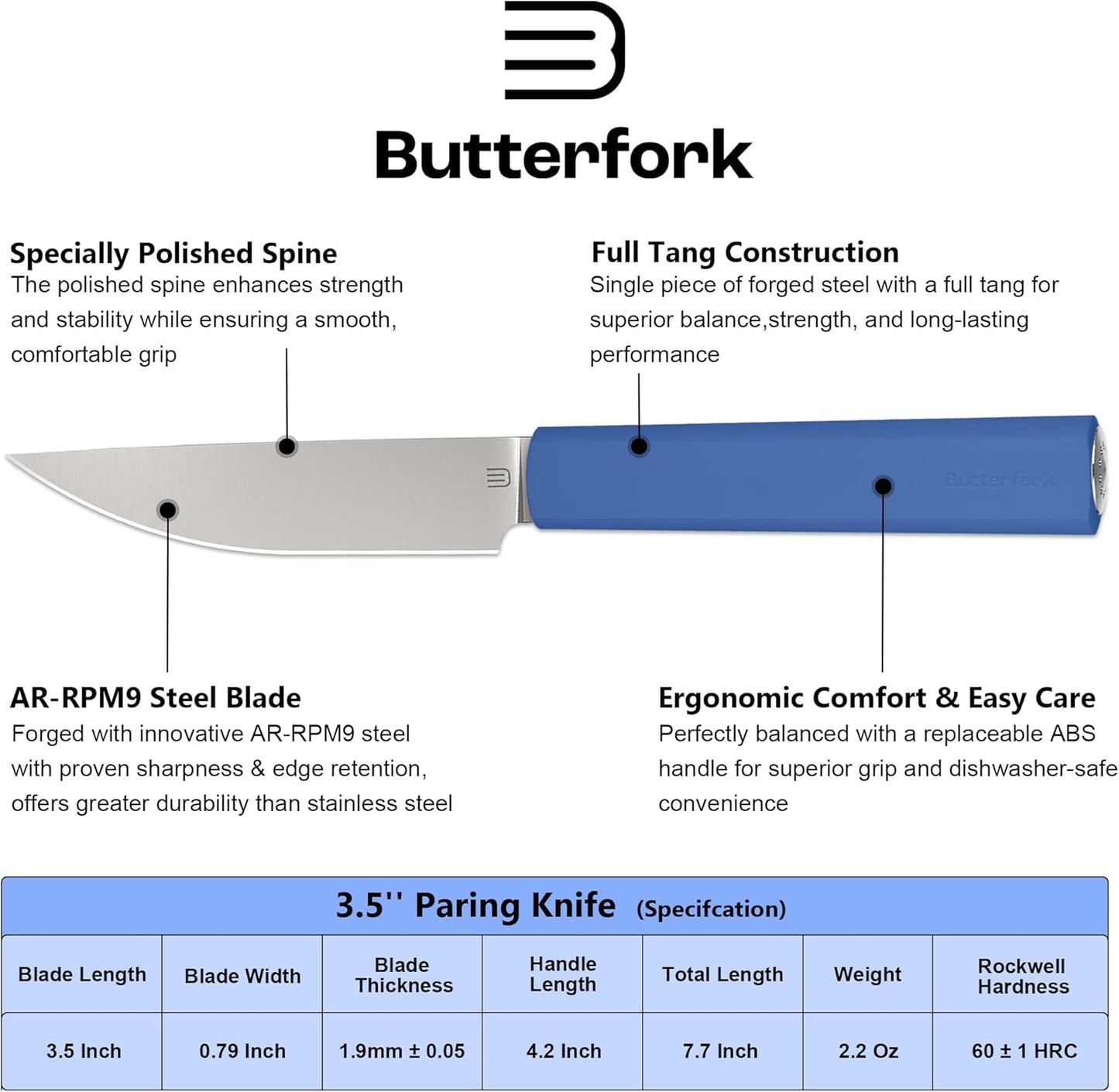 3.5 Inch Paring Knife, AR-RPM9 Steel Fruit Vegetable Knife with Ergonomic ABS Handle Oak Sheath, Ultra Sharp Kitchen Knife for Peeling Coring Cutting, Gift for Home Chefs