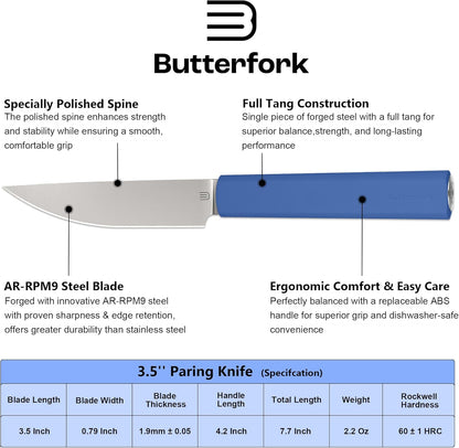3.5 Inch Paring Knife, AR-RPM9 Steel Fruit Vegetable Knife with Ergonomic ABS Handle Oak Sheath, Ultra Sharp Kitchen Knife for Peeling Coring Cutting, Gift for Home Chefs