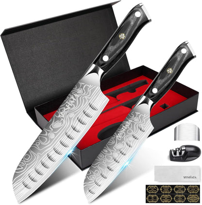7" Santoku Knife with 5.5inch Santoku Knife, German High Carbon Stainless Steel EN.4116