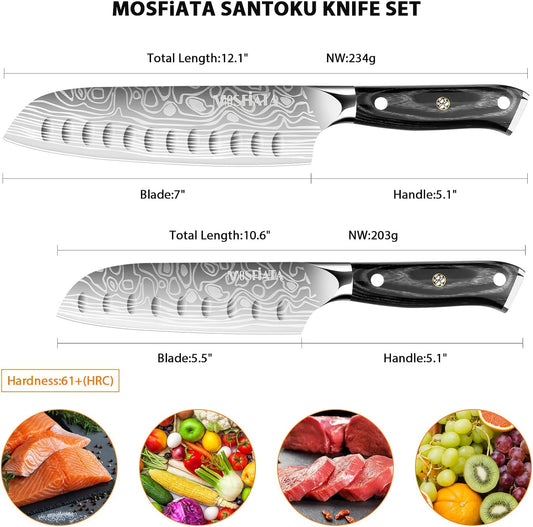 7" Santoku Knife with 5.5inch Santoku Knife, German High Carbon Stainless Steel EN.4116