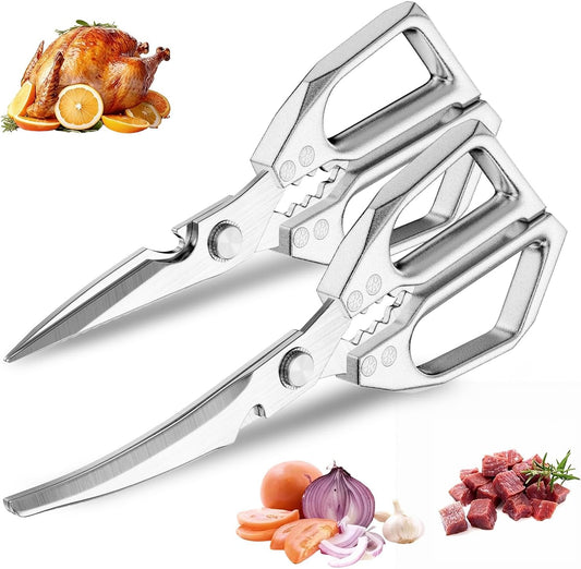 2-Pack Heavy Duty Stainless Steel Kitchen Scissors-All Purpose Heavy Duty Poultry Shears for Meat,Chicken Bones and Turkey,Dishwasher Safe Sharp Japanese Cooking Shears, Gifts for Women