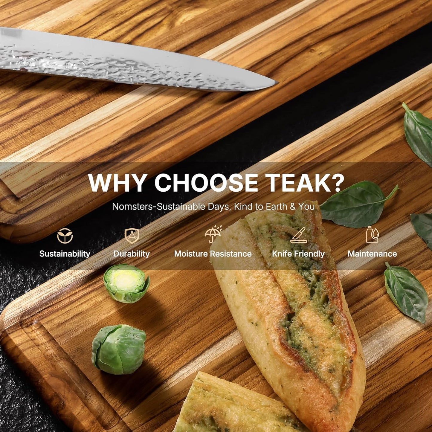 Teak Wood Cutting Board 17'' Wooden Chopping Board Kitchen Appliances | High-End Teak, Over Sink, Wooden Chopping & Charcuterie Board, Easy to Clean, Non-Toxic, Ideal Kitchen Gift, Solid Thick