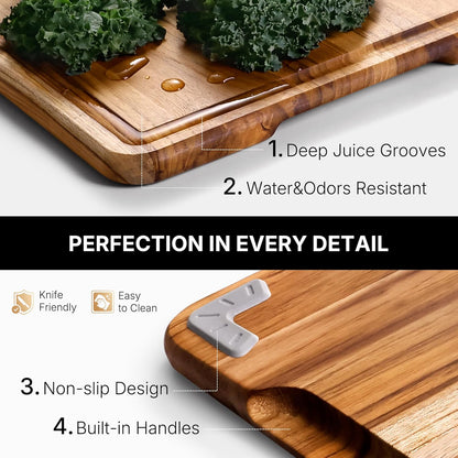 Teak Wood Cutting Board 17'' Wooden Chopping Board Kitchen Appliances | High-End Teak, Over Sink, Wooden Chopping & Charcuterie Board, Easy to Clean, Non-Toxic, Ideal Kitchen Gift, Solid Thick