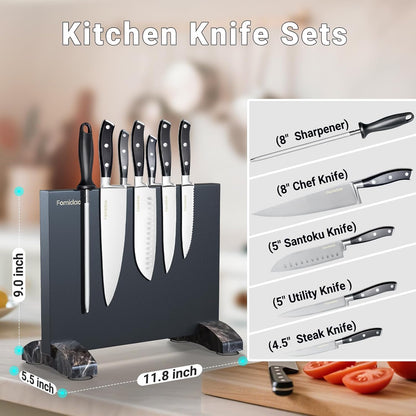 6 Pieces Knife Set with Magnetic Block,Ultra-Sharp High-carbon Steel Kitchen Knife Set, Professional Knife Block Set with Ergonomic Handle and Sharpener