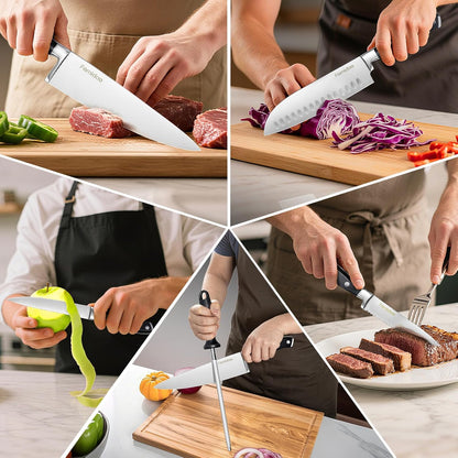 6 Pieces Knife Set with Magnetic Block,Ultra-Sharp High-carbon Steel Kitchen Knife Set, Professional Knife Block Set with Ergonomic Handle and Sharpener
