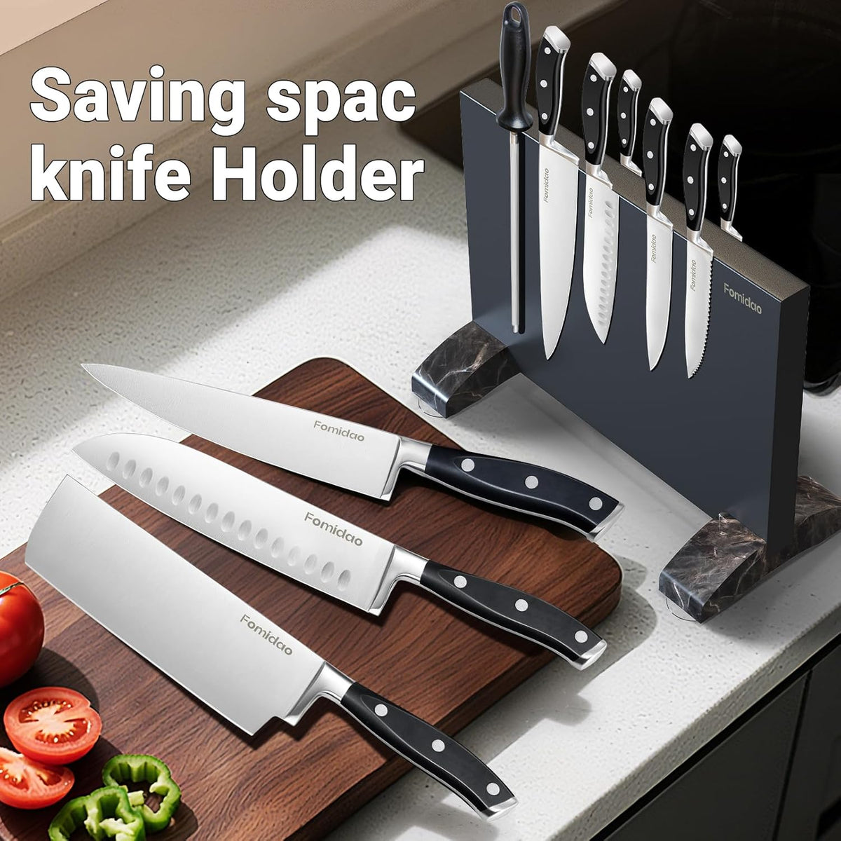 6 Pieces Knife Set with Magnetic Block,Ultra-Sharp High-carbon Steel Kitchen Knife Set, Professional Knife Block Set with Ergonomic Handle and Sharpener