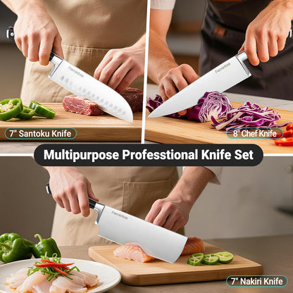 6 Pieces Knife Set with Magnetic Block,Ultra-Sharp High-carbon Steel Kitchen Knife Set, Professional Knife Block Set with Ergonomic Handle and Sharpener