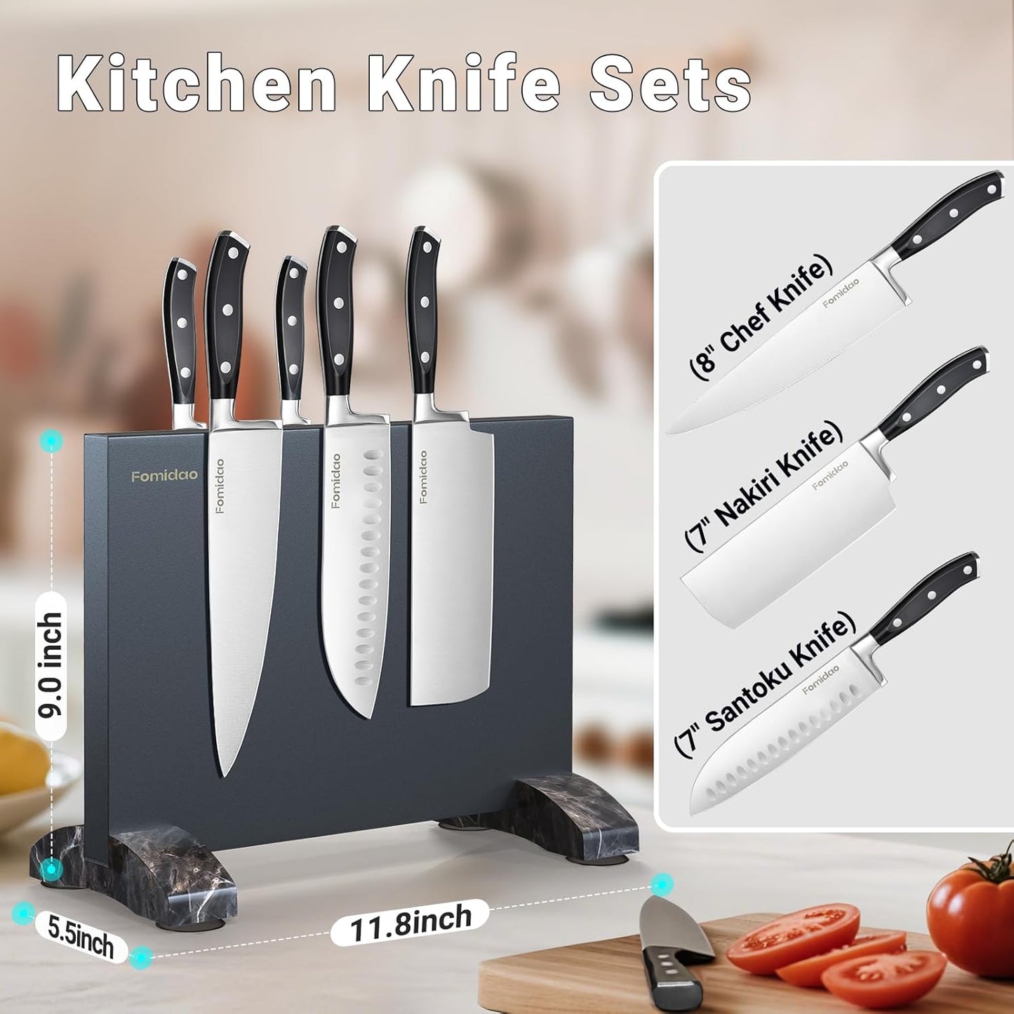 6 Pieces Knife Set with Magnetic Block,Ultra-Sharp High-carbon Steel Kitchen Knife Set, Professional Knife Block Set with Ergonomic Handle and Sharpener