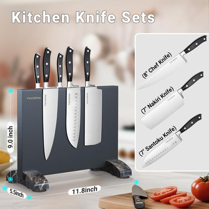 6 Pieces Knife Set with Magnetic Block,Ultra-Sharp High-carbon Steel Kitchen Knife Set, Professional Knife Block Set with Ergonomic Handle and Sharpener