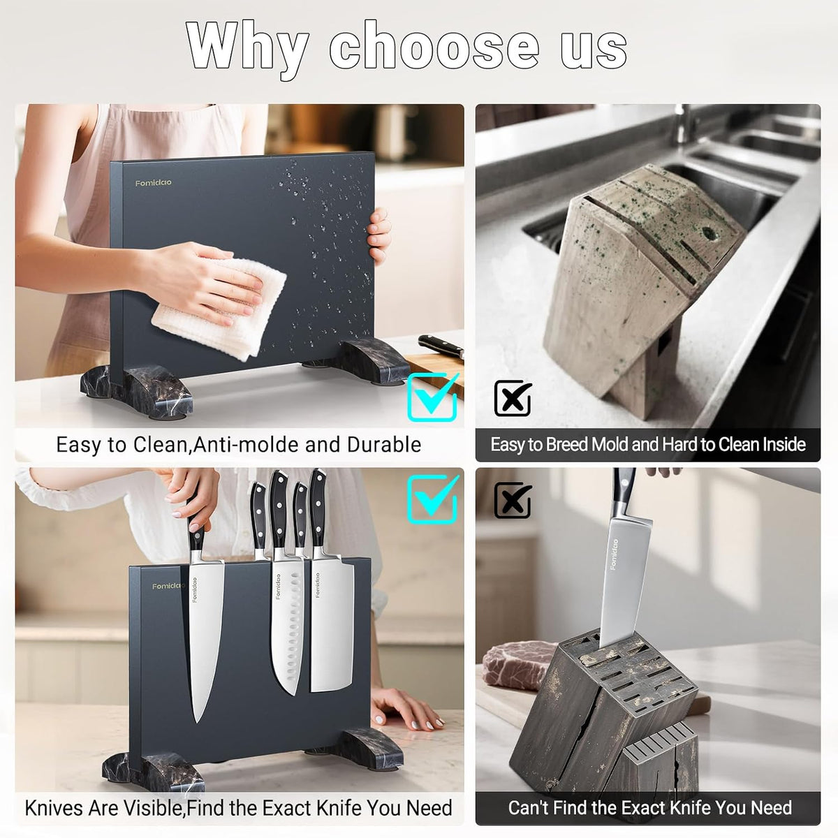 6 Pieces Knife Set with Magnetic Block,Ultra-Sharp High-carbon Steel Kitchen Knife Set, Professional Knife Block Set with Ergonomic Handle and Sharpener