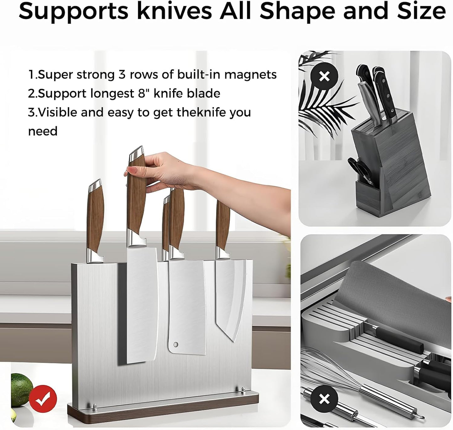 6 Pieces Knife Set with Magnetic Block,Ultra-Sharp High-carbon Steel Kitchen Knife Set, Professional Knife Block Set with Ergonomic Handle and Sharpener