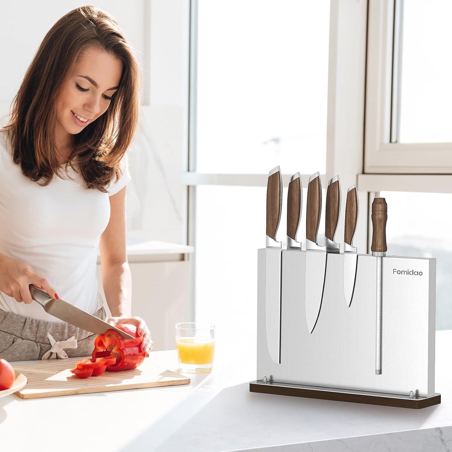 6 Pieces Knife Set with Magnetic Block,Ultra-Sharp High-carbon Steel Kitchen Knife Set, Professional Knife Block Set with Ergonomic Handle and Sharpener
