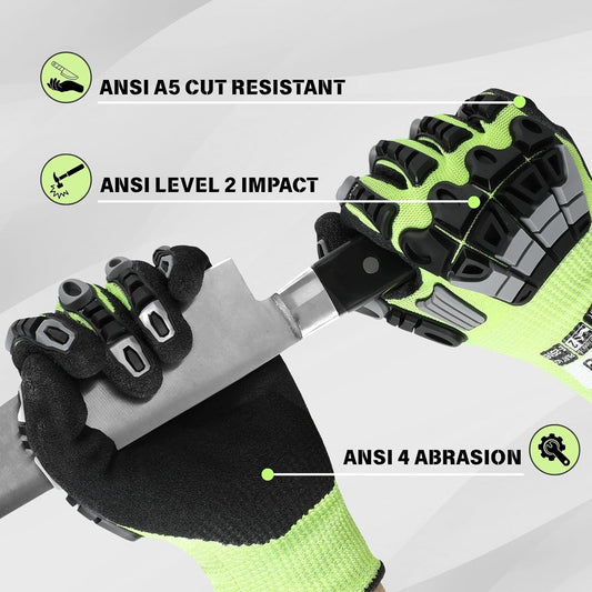 Work Gloves Men Women, A5 Cut Resistant Gloves, Impact Gloves | Heavy Duty Work Glove with Grip, Work Gloves