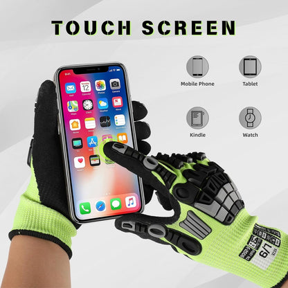 Work Gloves Men Women, A5 Cut Resistant Gloves, Impact Gloves | Heavy Duty Work Glove with Grip, Work Gloves