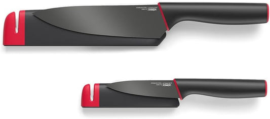 Slice & Sharpen 6" Chef's Knive and 3.5" Paring Knife with Sharpening Protective Sheaths, Black