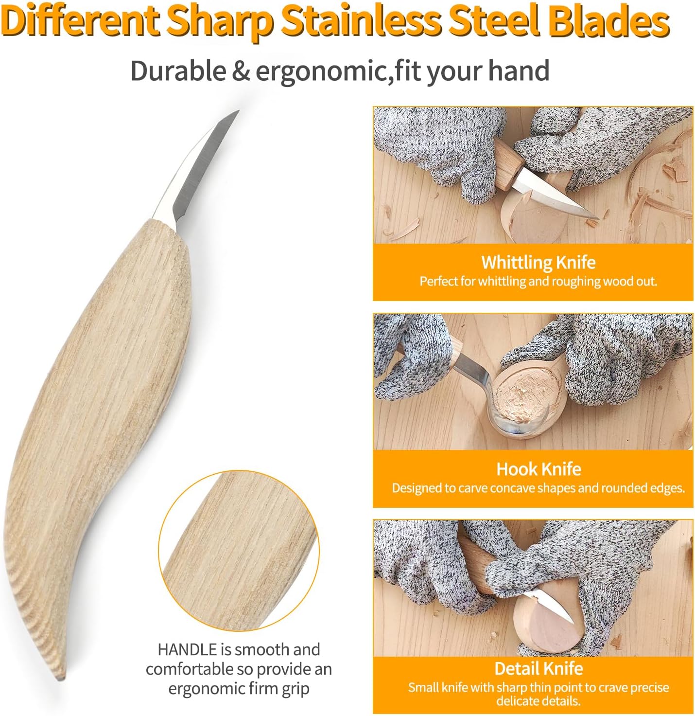 Wood Carving Tools Set - Wood Carving Knife Kit with Carving Hook Knife, Wood Whittling Knife, Detail Carving Knife, Whittling Kit for Kids Adults Woodworking DIY