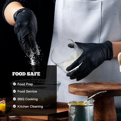 TitanFlex Disposable Nitrile Exam Gloves, 6-mil, Black, Heavy Duty, Latex Free, Food Safe for Cooking & Food Prep