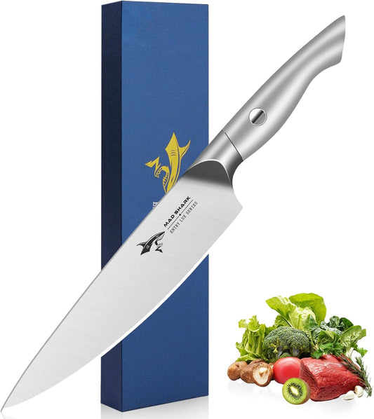 8 Inch Chef Knife, Professional Kitchen Knife with German High Carbon Steel, Ultra Sharp & Ergonomic Handle for Meat, Vegetables Cooking Knife for Mens, Mom & Dad Birthday Gifts (Gift Box)
