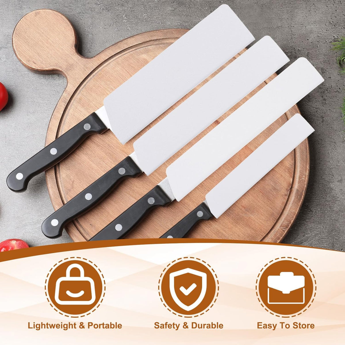 2 Pcs ABS Knife Cover Sleeves, 5x1 Inch Knife Blade Edge Guard Sheath Universal Blade Protector Flocking for Home Kitchen, White