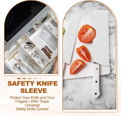 2 Pcs ABS Knife Cover Sleeves, 5x1 Inch Knife Blade Edge Guard Sheath Universal Blade Protector Flocking for Home Kitchen, White