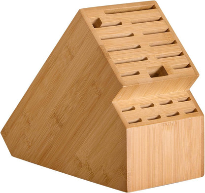 Knife Block Countertop Butcher's Knife Rack and Organizer 20 Slot Knife Holder Large Bamboo Knives Rack (Knife Not Included), Universal Knife Rack Strap