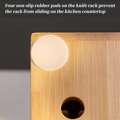 Knife Block Countertop Butcher's Knife Rack and Organizer 20 Slot Knife Holder Large Bamboo Knives Rack (Knife Not Included), Universal Knife Rack Strap
