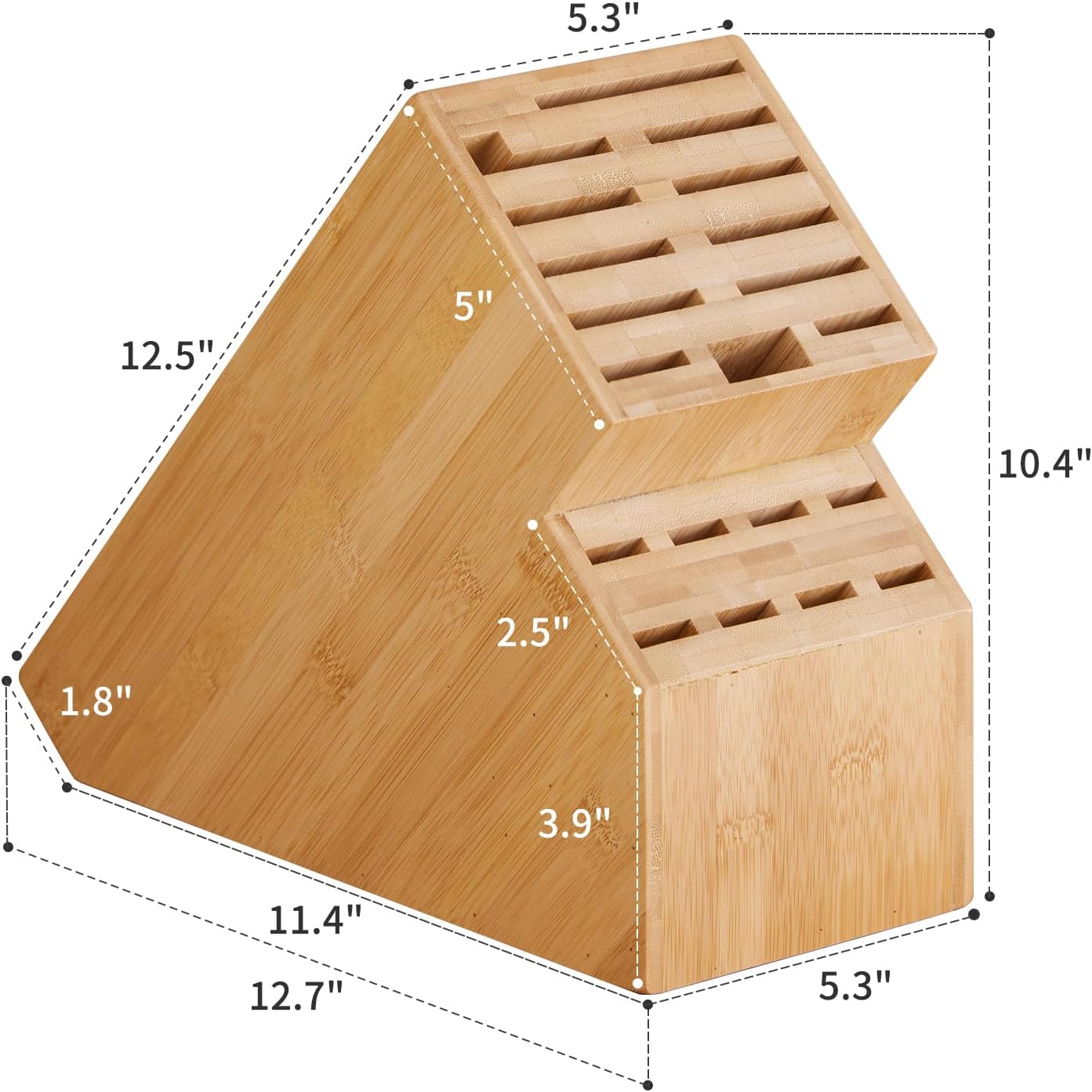 Knife Block Countertop Butcher's Knife Rack and Organizer 20 Slot Knife Holder Large Bamboo Knives Rack (Knife Not Included), Universal Knife Rack Strap