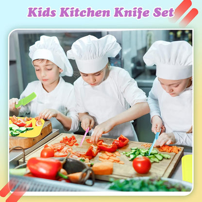 40 Pcs Kids Cutting Board and Knife Set Safe Serrated for Fruit Vegetable | Plastic Toddler Knives Cutting Set, Kid Safe Utensils, Colorful Cooking Starter, Salad Prep, Ages 3+