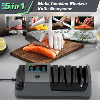 Knife Sharpener Electric for Kitchen - 3-Stage Kitchen Knife Sharpener,Knife Sharpeners with Stainless Steel Grinding Head-Portable and Useful-Fast Sharpening, Repair, Polish