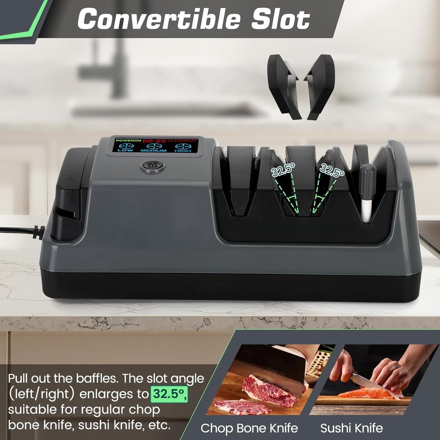 Knife Sharpener Electric for Kitchen - 3-Stage Kitchen Knife Sharpener,Knife Sharpeners with Stainless Steel Grinding Head-Portable and Useful-Fast Sharpening, Repair, Polish