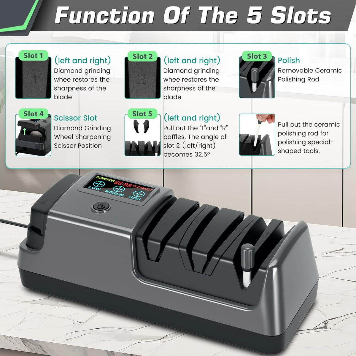 Knife Sharpener Electric for Kitchen - 3-Stage Kitchen Knife Sharpener,Knife Sharpeners with Stainless Steel Grinding Head-Portable and Useful-Fast Sharpening, Repair, Polish