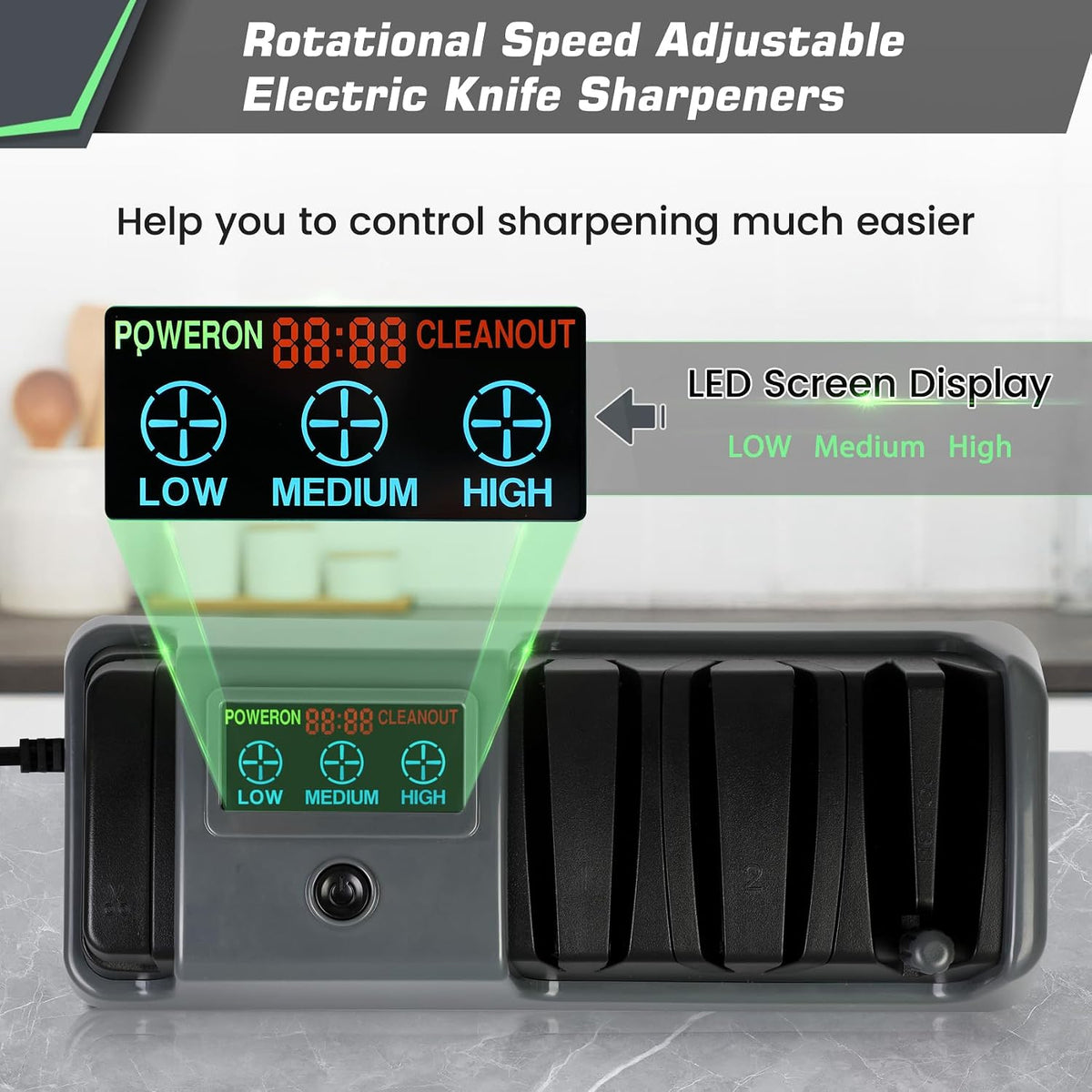 Knife Sharpener Electric for Kitchen - 3-Stage Kitchen Knife Sharpener,Knife Sharpeners with Stainless Steel Grinding Head-Portable and Useful-Fast Sharpening, Repair, Polish