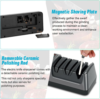 Knife Sharpener Electric for Kitchen - 3-Stage Kitchen Knife Sharpener,Knife Sharpeners with Stainless Steel Grinding Head-Portable and Useful-Fast Sharpening, Repair, Polish