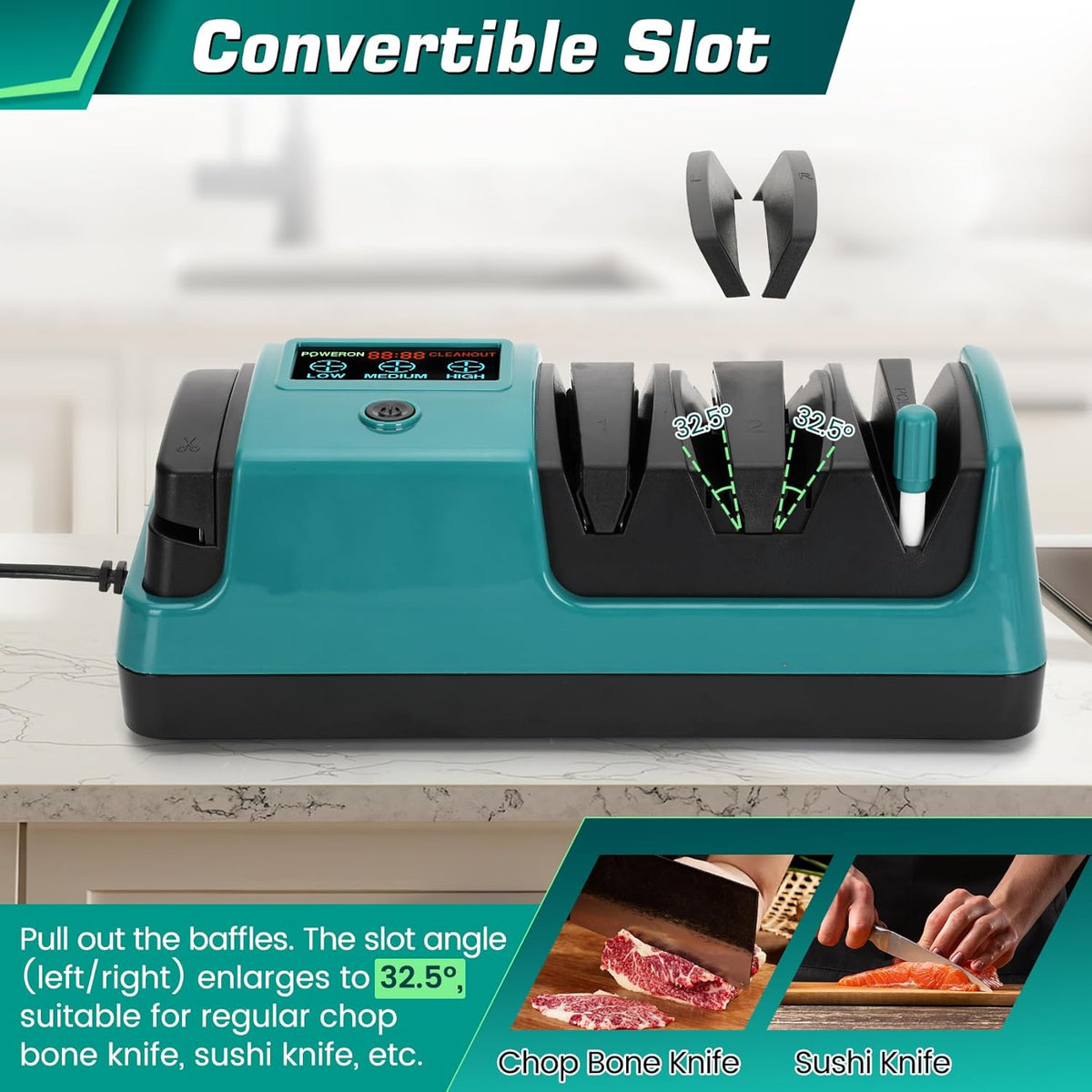 Knife Sharpener Electric for Kitchen - 3-Stage Kitchen Knife Sharpener,Knife Sharpeners with Stainless Steel Grinding Head-Portable and Useful-Fast Sharpening, Repair, Polish