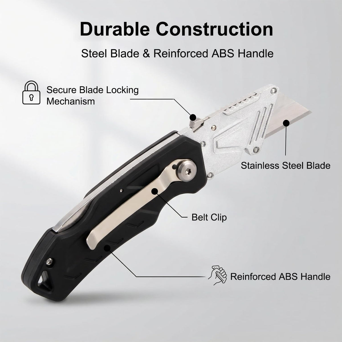 Box Cutter with 10 Extra Blades, Heavy Duty Folding Utility Knife for Cardboard, Carton, Carpet Cutting, Anti-slip ABS Handle, Quick Replace Blade
