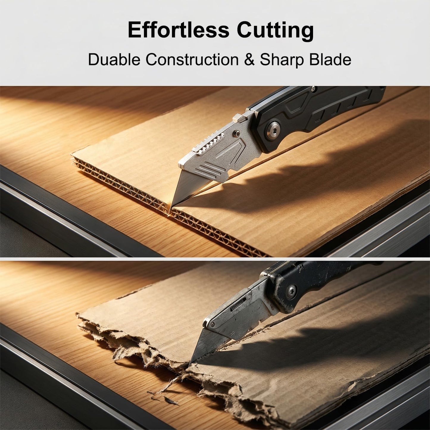 Box Cutter with 10 Extra Blades, Heavy Duty Folding Utility Knife for Cardboard, Carton, Carpet Cutting, Anti-slip ABS Handle, Quick Replace Blade