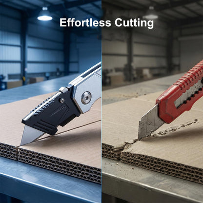 Box Cutter with 10 Extra Blades, Heavy Duty Folding Utility Knife for Cardboard, Carton, Carpet Cutting, Anti-slip ABS Handle, Quick Replace Blade