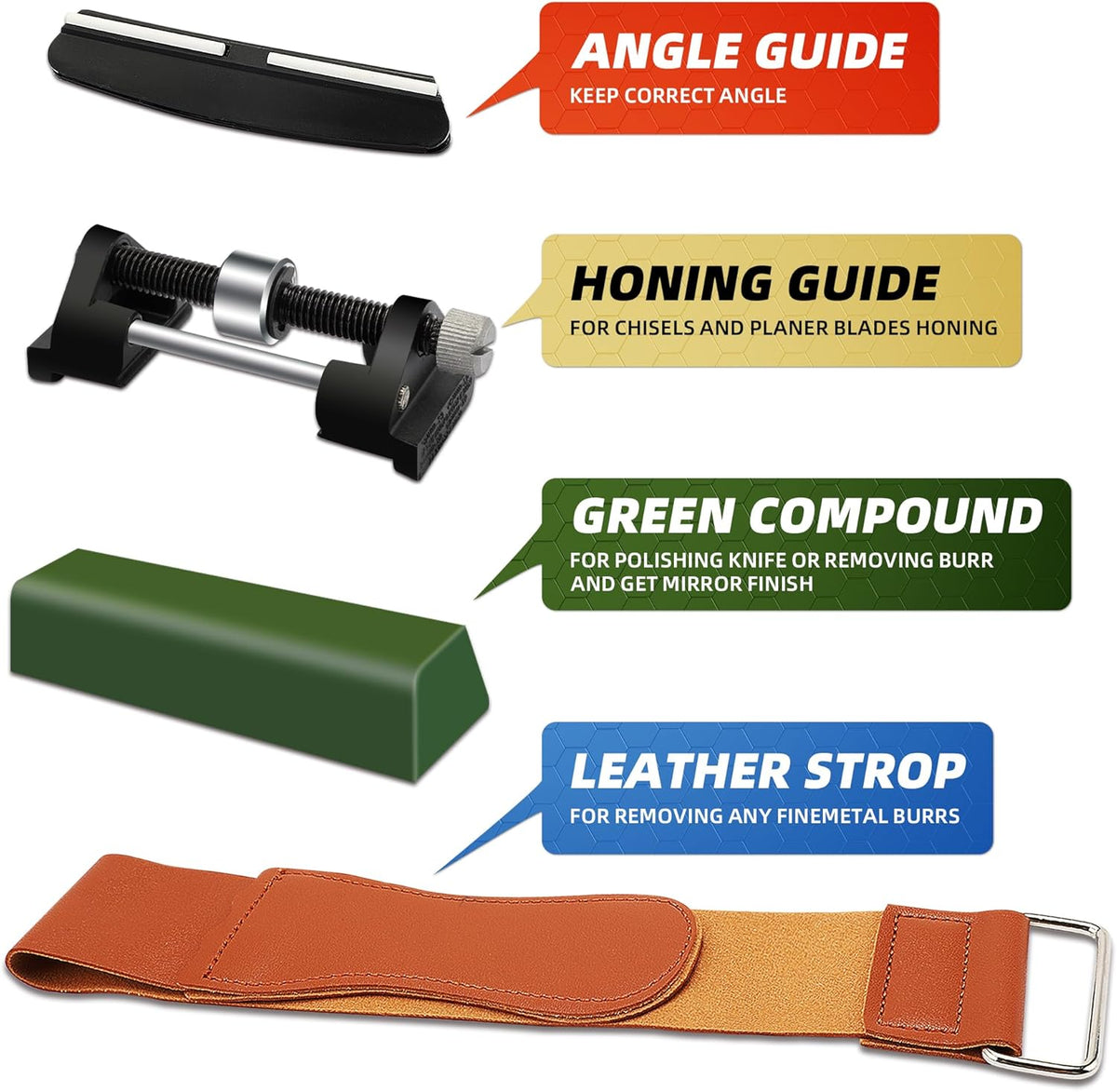 Knife Sharpening Stone Kit, 400/1000 & 3000/8000 Grit Whetstone Set with Bamboo Base, Angle Guide, Flattening Stone & Leather Strop