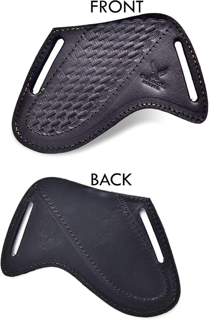 Professional Knife Edge Guards - Pancake Geniune Leather Sheath - Universal Blade Leather Covers - Extra Strength, Gift for Him (Black)