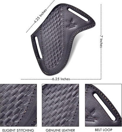 Professional Knife Edge Guards - Pancake Geniune Leather Sheath - Universal Blade Leather Covers - Extra Strength, Gift for Him (Black)