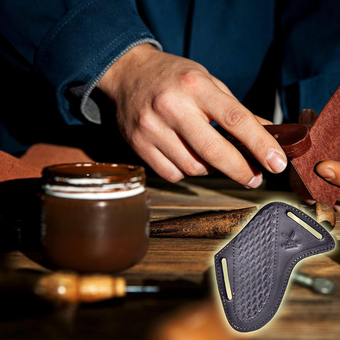 Professional Knife Edge Guards - Pancake Geniune Leather Sheath - Universal Blade Leather Covers - Extra Strength, Gift for Him (Black)