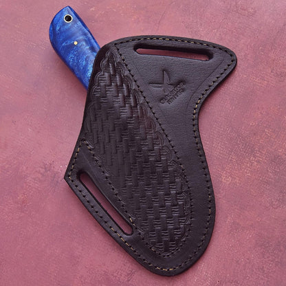 Professional Knife Edge Guards - Pancake Geniune Leather Sheath - Universal Blade Leather Covers - Extra Strength, Gift for Him (Black)
