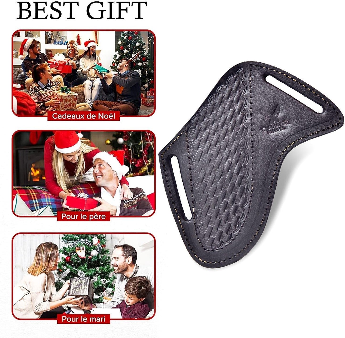 Professional Knife Edge Guards - Pancake Geniune Leather Sheath - Universal Blade Leather Covers - Extra Strength, Gift for Him (Black)