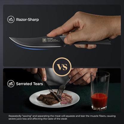 Steak Knives Set of 6, 4.7 Inch Dishwasher Safe Non-Serrated Table Knives, Ultra Sharp for Precise Cutting, Non-Stick Blade & Rust Proof, Easy to Maintain Ideal for Home Restaurant Party