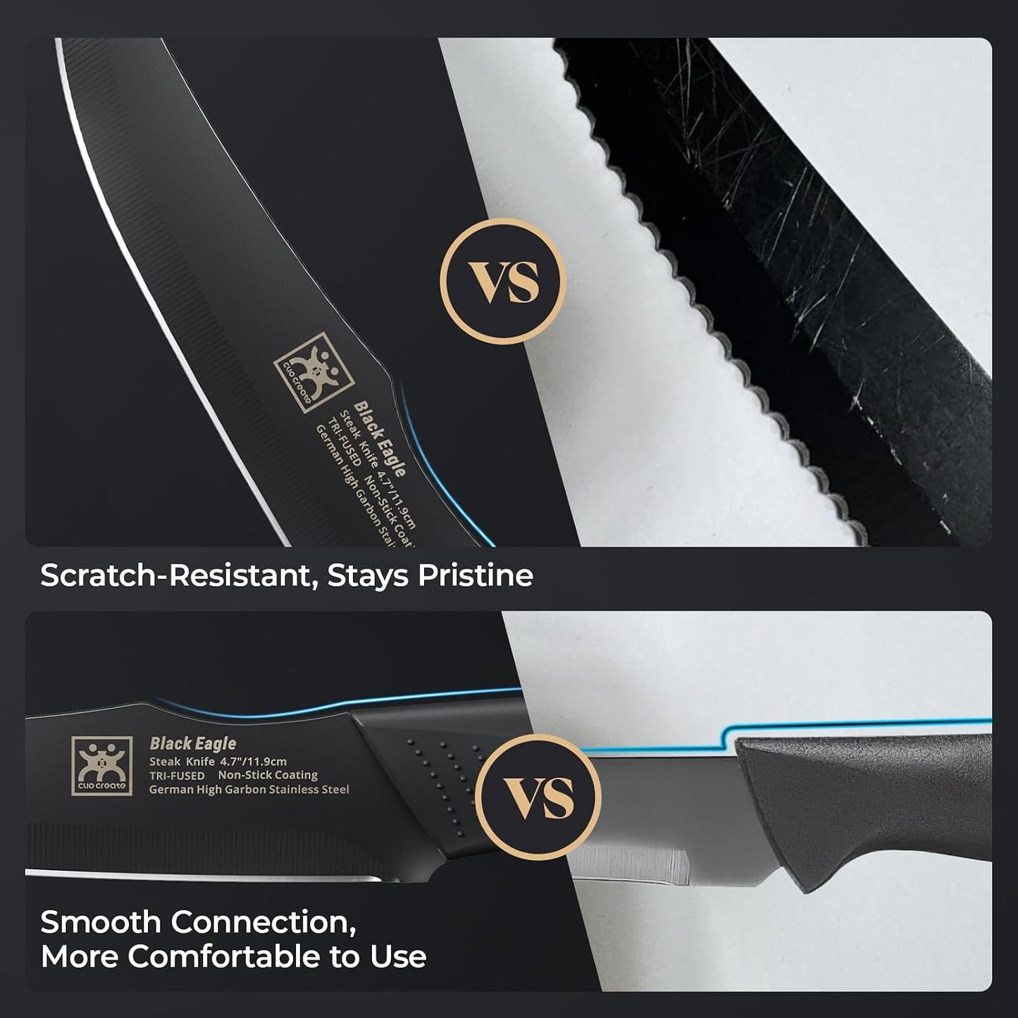 Steak Knives Set of 6, 4.7 Inch Dishwasher Safe Non-Serrated Table Knives, Ultra Sharp for Precise Cutting, Non-Stick Blade & Rust Proof, Easy to Maintain Ideal for Home Restaurant Party