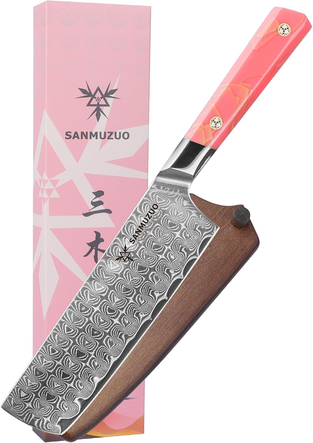Kitchen Nakiri Knife 7 Inch, Professional Kitchen Chef Knife, Ultra Sharp Damascus Powder Steel with Full-tang Resin Handle, SHENG Series