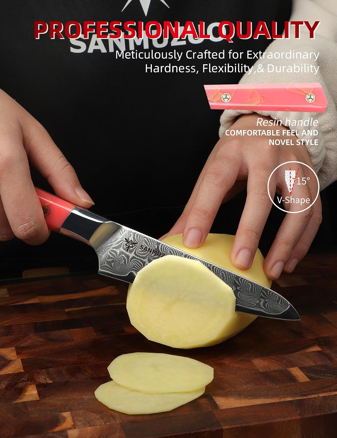 Kitchen Nakiri Knife 7 Inch, Professional Kitchen Chef Knife, Ultra Sharp Damascus Powder Steel with Full-tang Resin Handle, SHENG Series