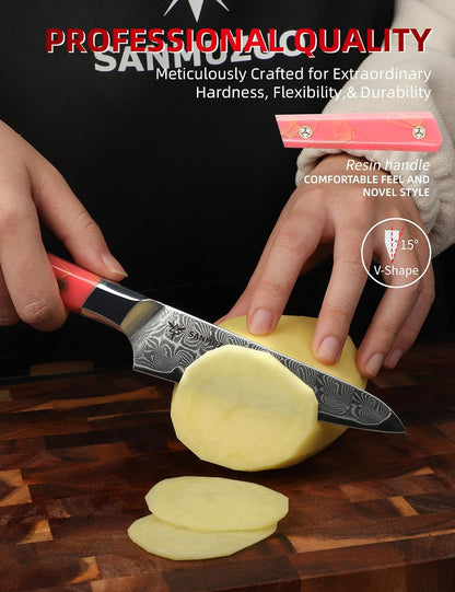 Kitchen Nakiri Knife 7 Inch, Professional Kitchen Chef Knife, Ultra Sharp Damascus Powder Steel with Full-tang Resin Handle, SHENG Series