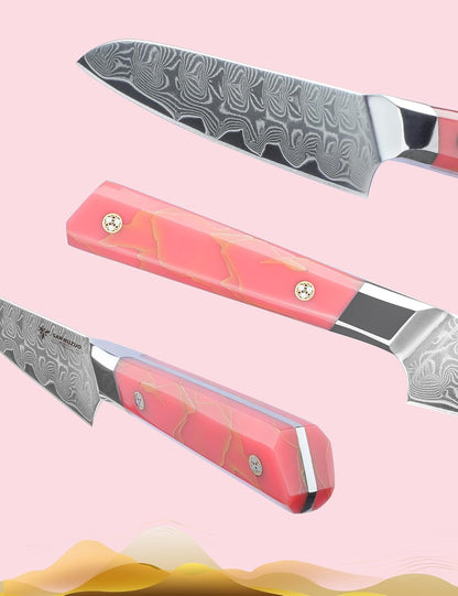 Kitchen Nakiri Knife 7 Inch, Professional Kitchen Chef Knife, Ultra Sharp Damascus Powder Steel with Full-tang Resin Handle, SHENG Series